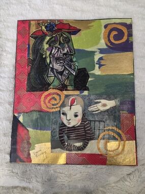 Handmade/Handpainted Mixed-Media Collage Art Piece Signed Diana Sowers "Boy"